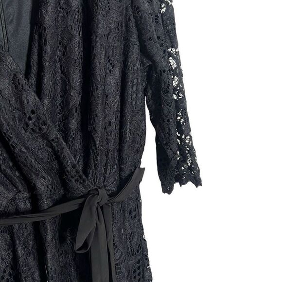 R&K Lace Wrap 3/4 Sleeve A Line Midi Dress Black Size 24W Plus - Picture 5 of 9